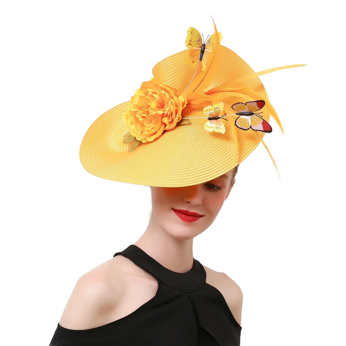 Women’s Fancy Fascinator Hat with Butterfly & Feather – Multicolour Floral Kentucky Derby, Tea Party, Church Wedding & Formal Event Headpiece