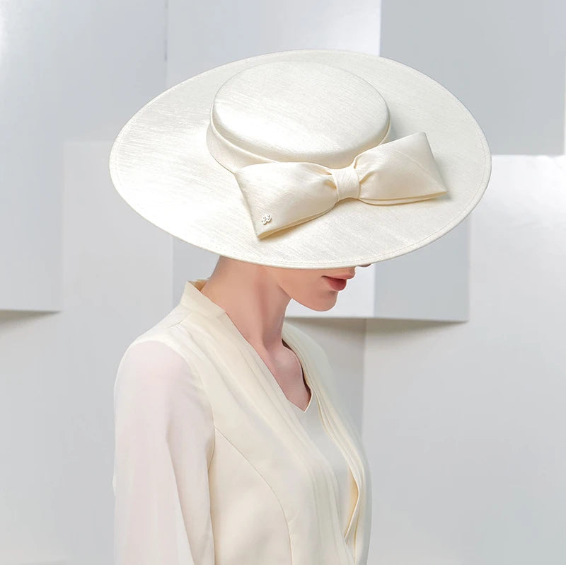 Wide Brim Church Fascinator Hat β Elegant Big Bowknot Fedora for Women, Kentucky Derby, Weddings & Tea Parties