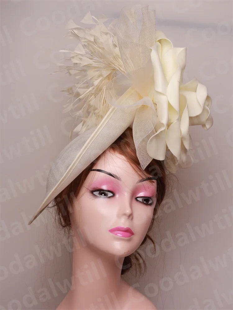 Elegant Big Flower Wedding Fascinator Hat – Women’s Formal Cocktail, Tea Party, Church Headpiece with Headband, Ladies Derby Millinery Cap