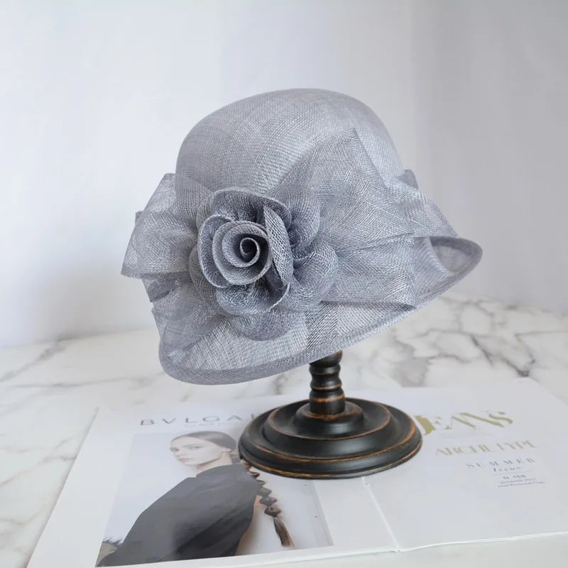 Elegant Court Linen Rose Fascinator Hat – Women’s Large Brim Summer Sun Hat for Weddings, Banquets, Kentucky Derby & Formal Events