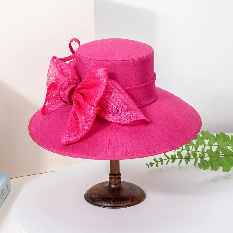 2025 Elegant Wide Brim Black Fedora for Women – Big Bow Formal Wedding Hat, Kentucky Derby Sun Hat, Flat Top Dress Hat for Cocktail Parties