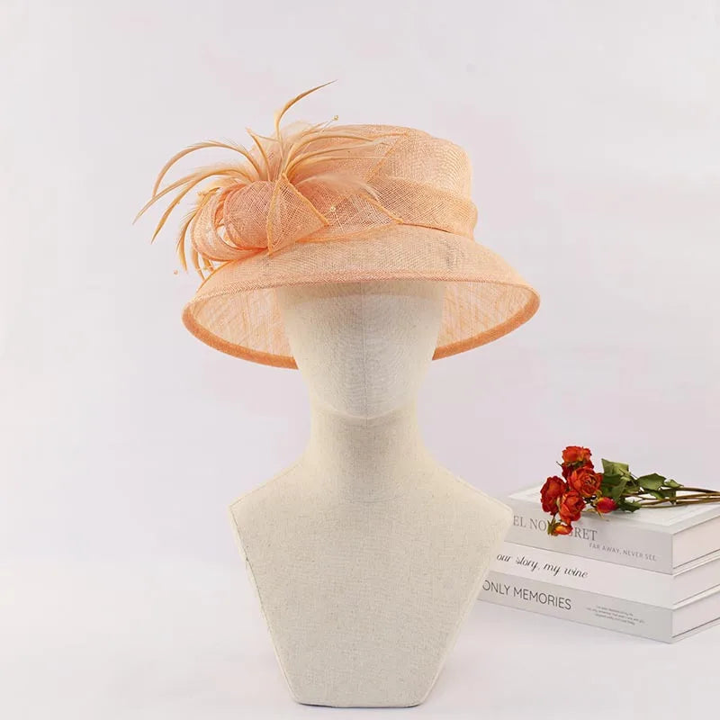 Elegant Women’s Linen Top Hat – Lightweight Handmade Flower Fascinator, Wide Brim Sun Hat, Vintage Millinery for Weddings, Tea Parties & Special Events