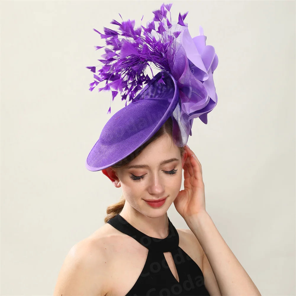 Elegant Big Flower Wedding Fascinator Hat – Women’s Formal Cocktail, Tea Party, Church Headpiece with Headband, Ladies Derby Millinery Cap