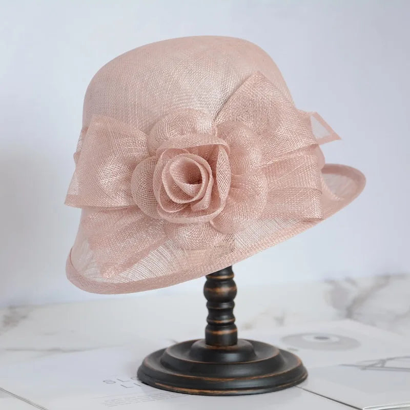 Elegant Court Linen Rose Fascinator Hat – Women’s Large Brim Summer Sun Hat for Weddings, Banquets, Kentucky Derby & Formal Events