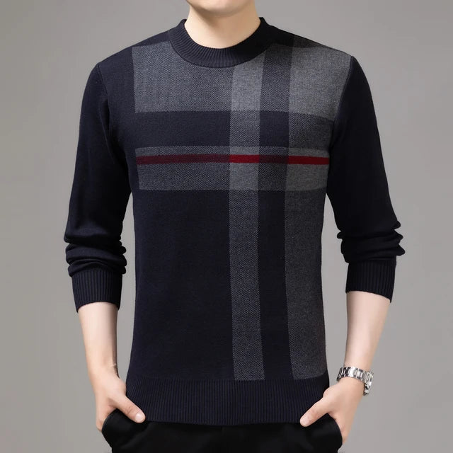 Casual Thick Warm Striped Knitted Pull Sweater Men Wear Jersey Dress Pullover Knit Sweaters Male Fashion