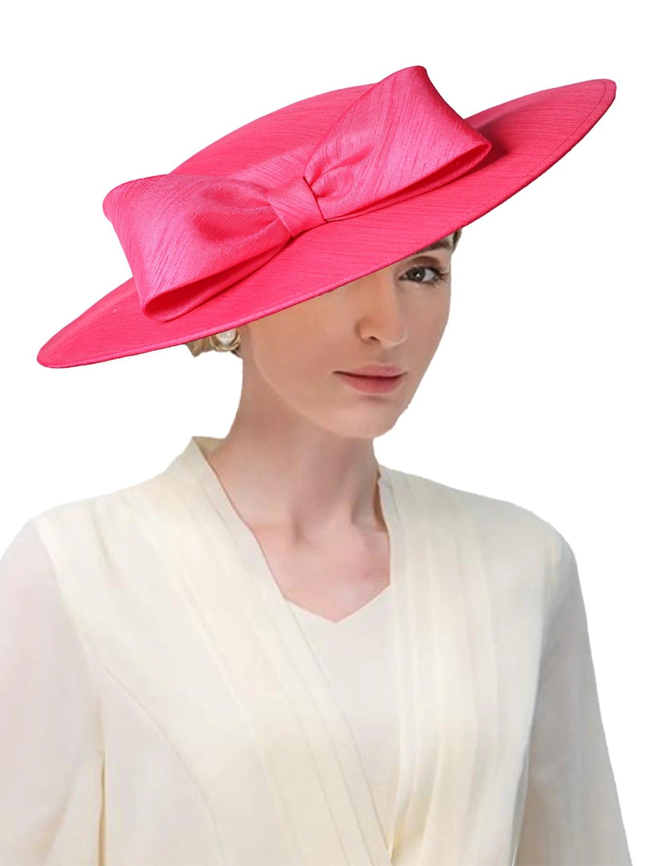 Wide Brim Church Fascinator Hat β Elegant Big Bowknot Fedora for Women, Kentucky Derby, Weddings & Tea Parties