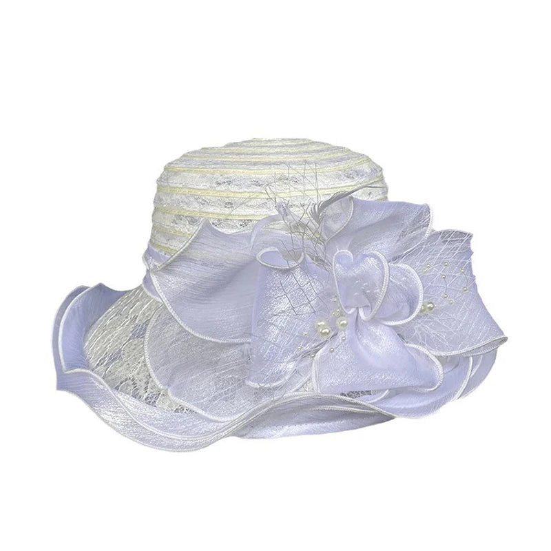Elegant Ladies Fascinator Millinery Hat – Wide Brim Fedora with Bow, Summer Foldable Sun Cap for Church, Wedding & Kentucky Derby