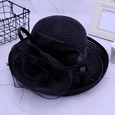Elegant Satin Feather Women’s Sun Hat – Wide Brim UV Protection Summer Beach Cap for Wedding, Party, Church & Kentucky Derby