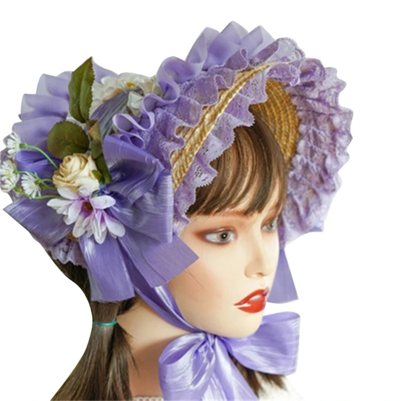 Handmade Lace Straw Sun Hat – Elegant Ribbon Wide Brim Hat for Women, Lolita Fashion Tea Party, Summer Beach & Travel