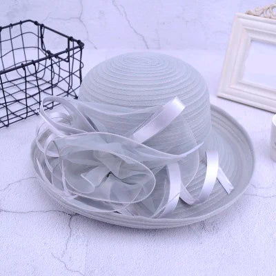 Elegant Satin Feather Women’s Sun Hat – Wide Brim UV Protection Summer Beach Cap for Wedding, Party, Church & Kentucky Derby
