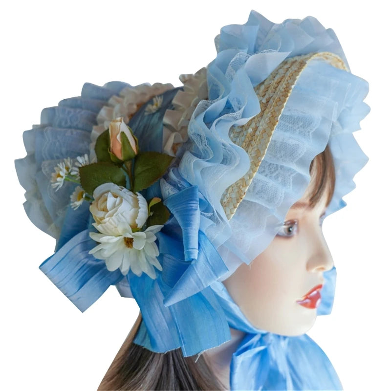 Handmade Lace Straw Sun Hat – Elegant Ribbon Wide Brim Hat for Women, Lolita Fashion Tea Party, Summer Beach & Travel