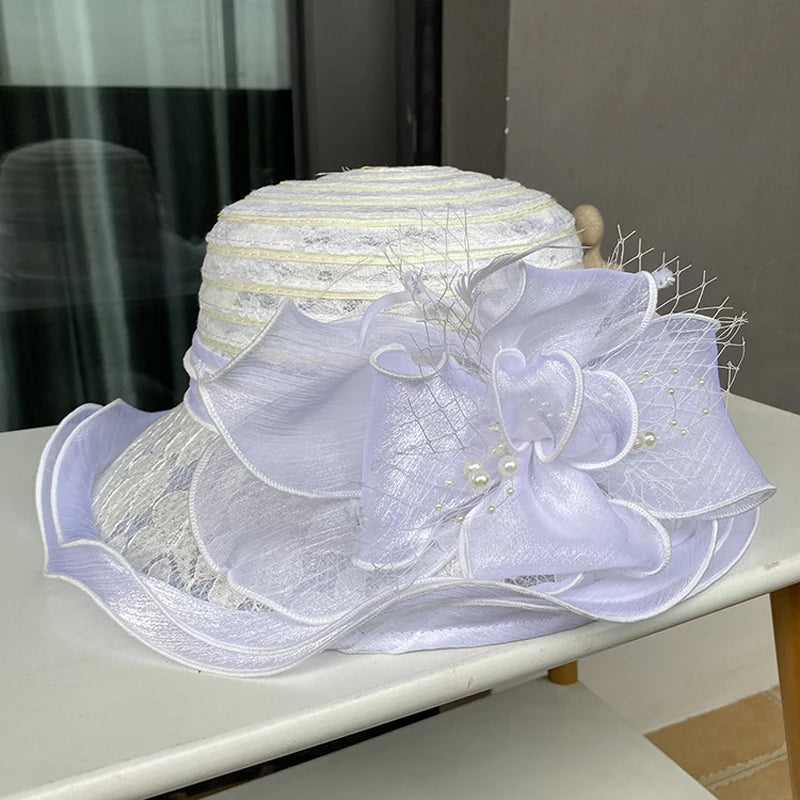 2025 Ladies Fascinator Millinery Church Hat – Elegant Bow Wide Brim Fedora Bucket Hat for Women Kentucky Derby & Summer Sun Protection