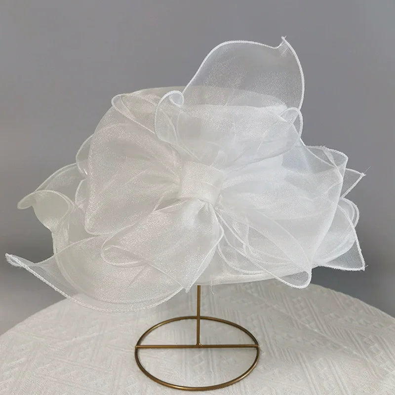 Women’s Organza Mesh Wide Brim Hat – Ruffle Summer Bridal Sun Hat for Weddings, Church, Parties & Beach