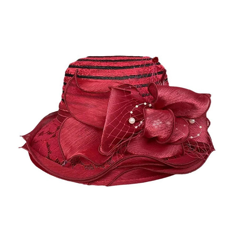 Elegant Ladies Fascinator Millinery Hat – Wide Brim Fedora with Bow, Summer Foldable Sun Cap for Church, Wedding & Kentucky Derby
