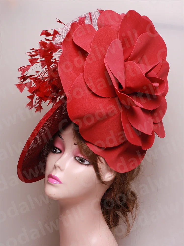 Elegant Big Flower Wedding Fascinator Hat – Women’s Formal Cocktail, Tea Party, Church Headpiece with Headband, Ladies Derby Millinery Cap