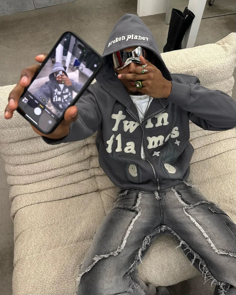 Y2k puffed printed font oversized hoodie