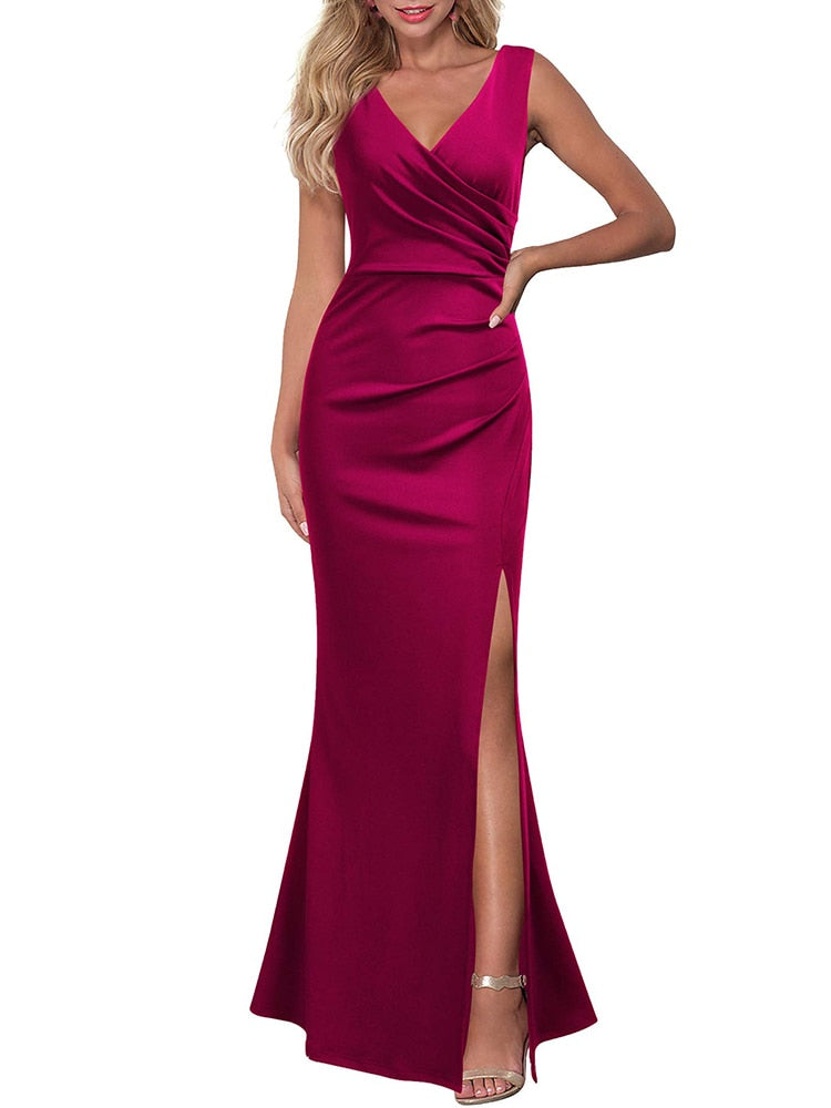 Dresses For Women Solid V-neck Sleeveless Split Dress