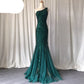 One Shoulder Emerald Green Long Lace Evening Dress