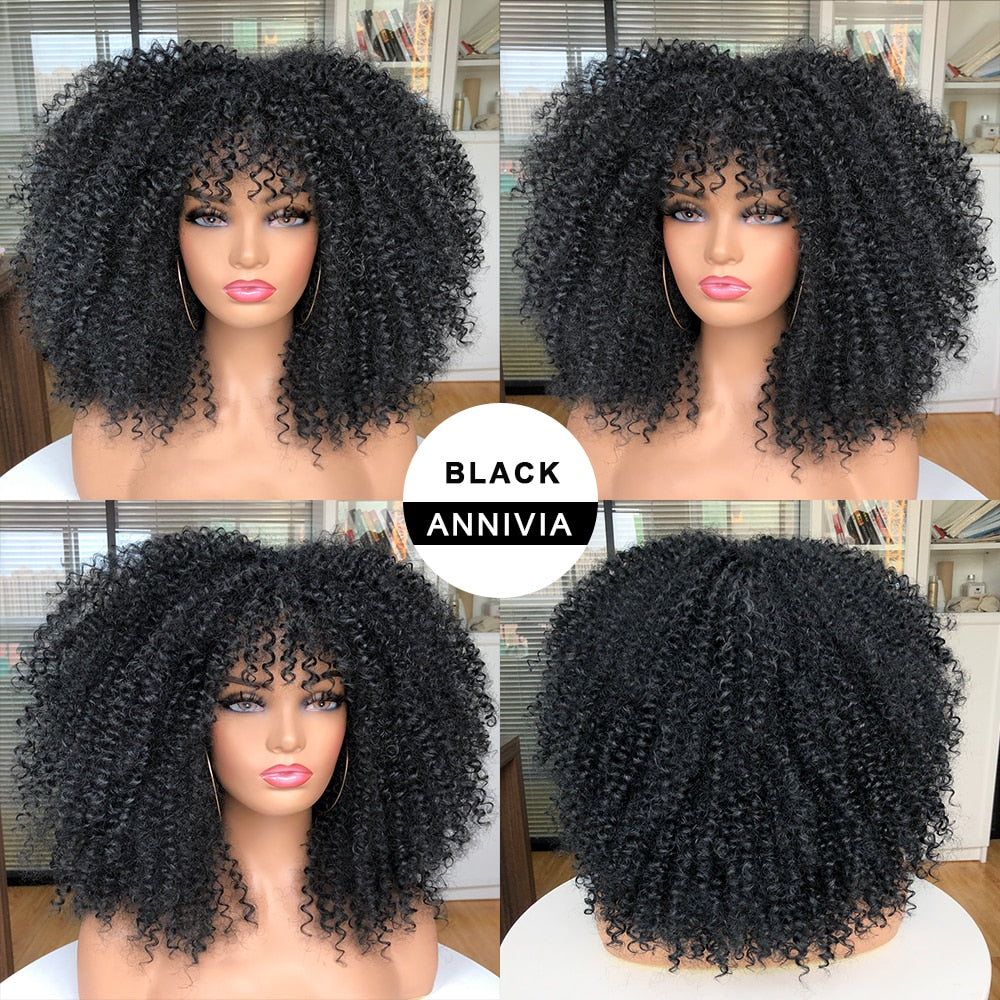 Short Hair Afro Kinky Curly Synthetic Wig With Bangs