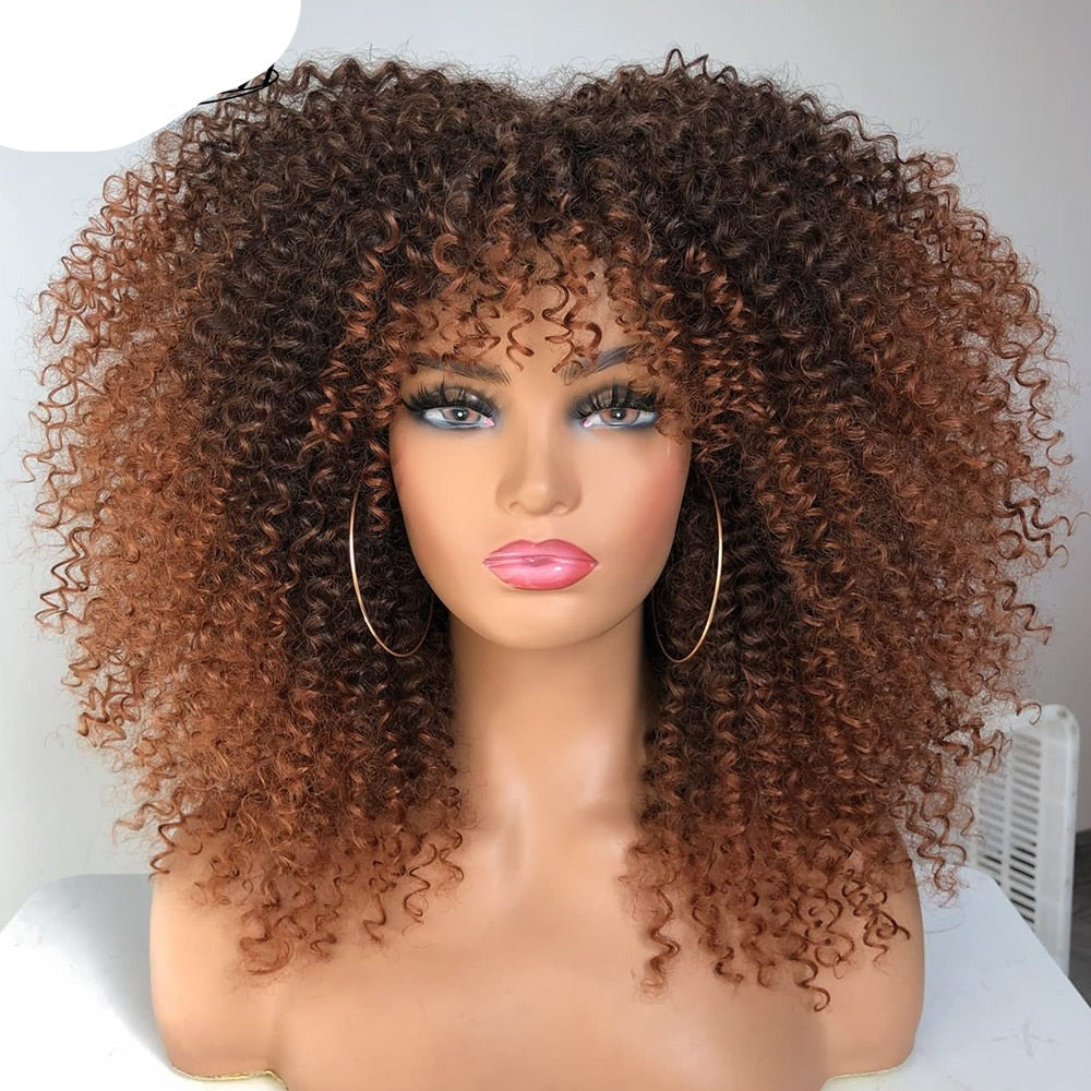 Short Hair Afro Kinky Curly Synthetic Wig With Bangs