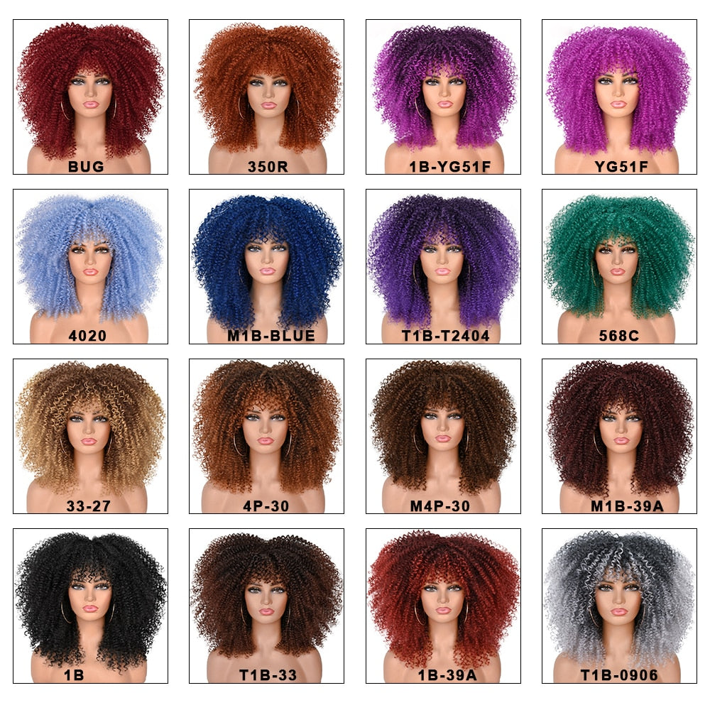 Short Hair Afro Kinky Curly Synthetic Wig With Bangs
