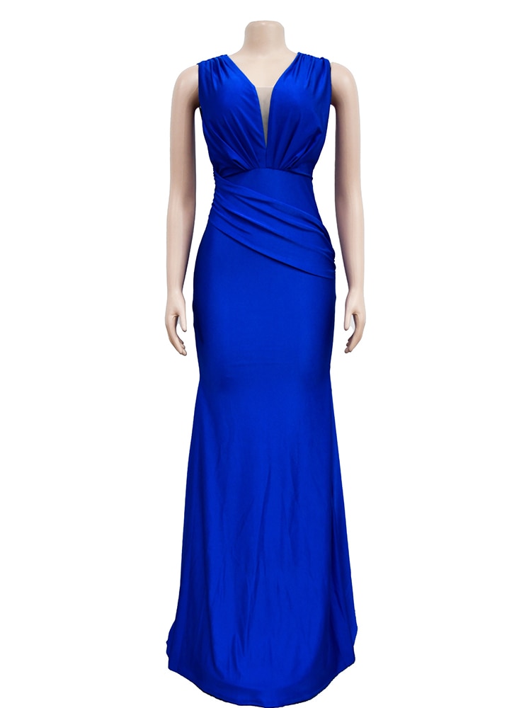 Elegant Evening Dress Long Party Gown Sexy Deep V Sleeveless Mermaid Bodycon Maxi