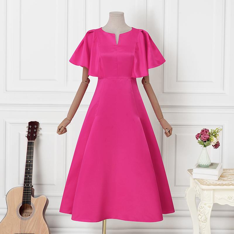 Elegant Satin Dress Women Short Sleeve