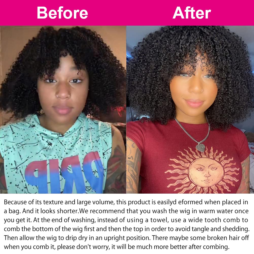 Kinky Curly With Bangs Human Hair Wig