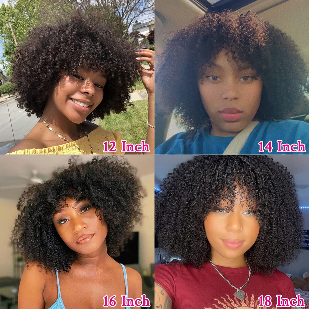 Kinky Curly With Bangs Human Hair Wig