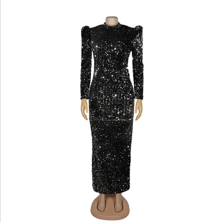 Puff Sleeve Sequined Long Maxi Dress for Women