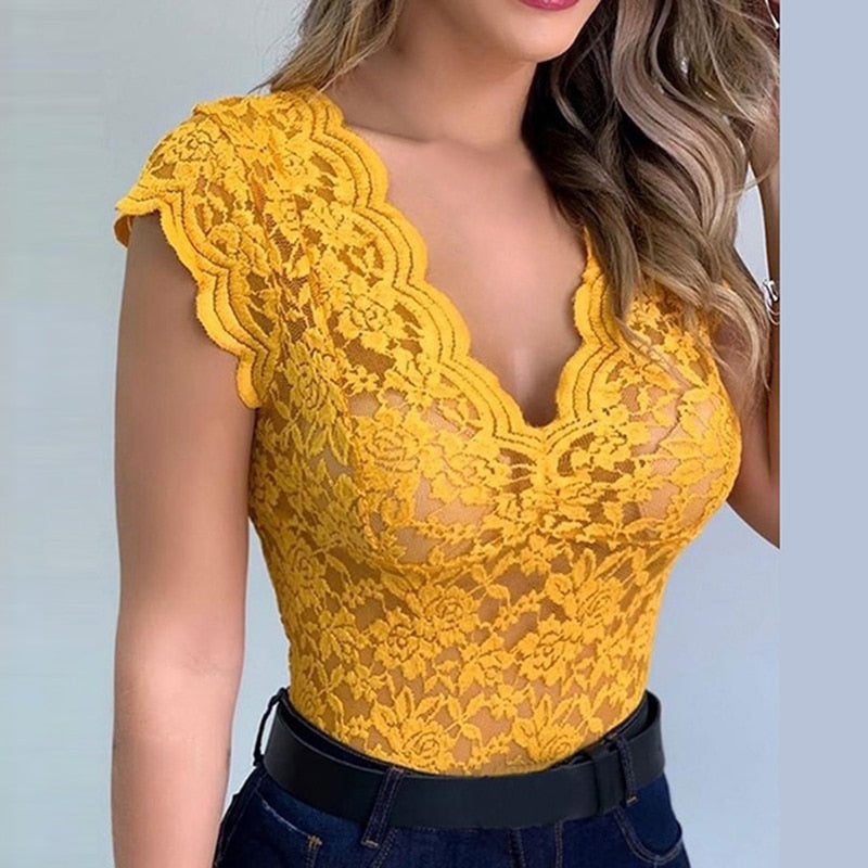 Sleeveless V Neck Lace Vest Top for Women