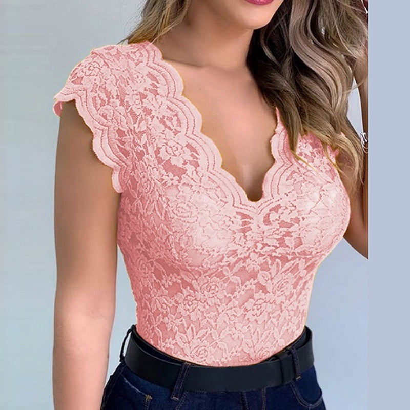 Sleeveless V Neck Lace Vest Top for Women