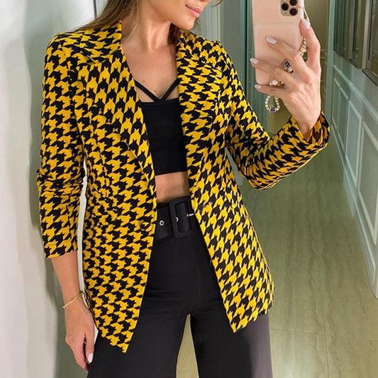 Small Suit Houndstooth Jacket Top for Women