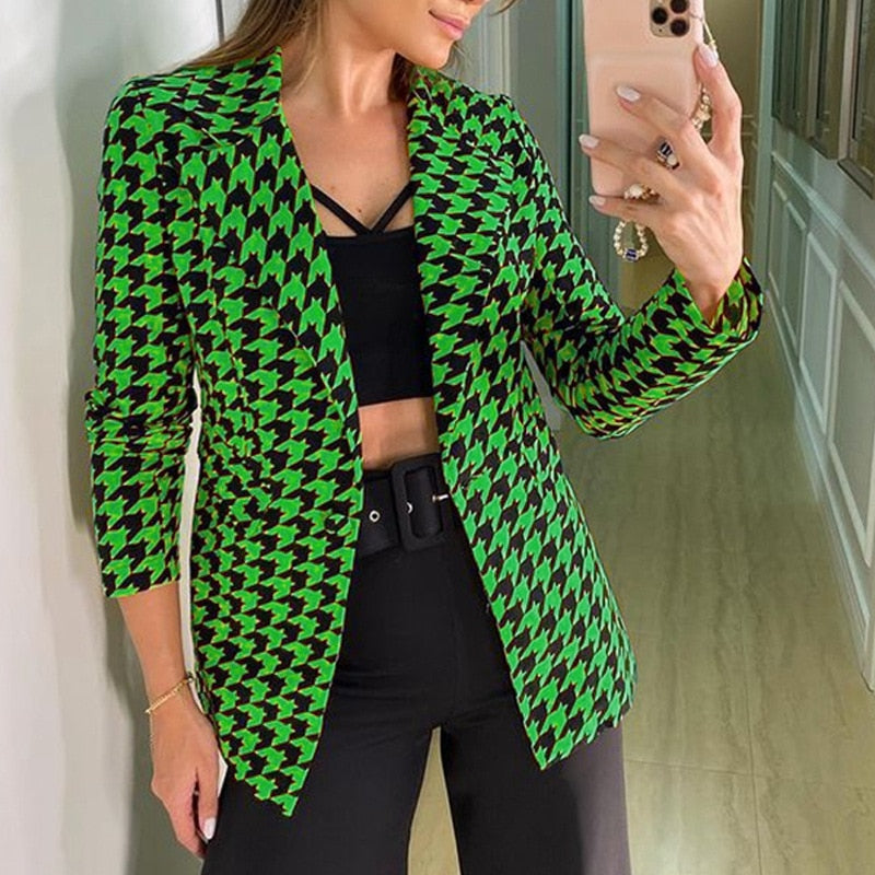 Small Suit Houndstooth Jacket Top for Women