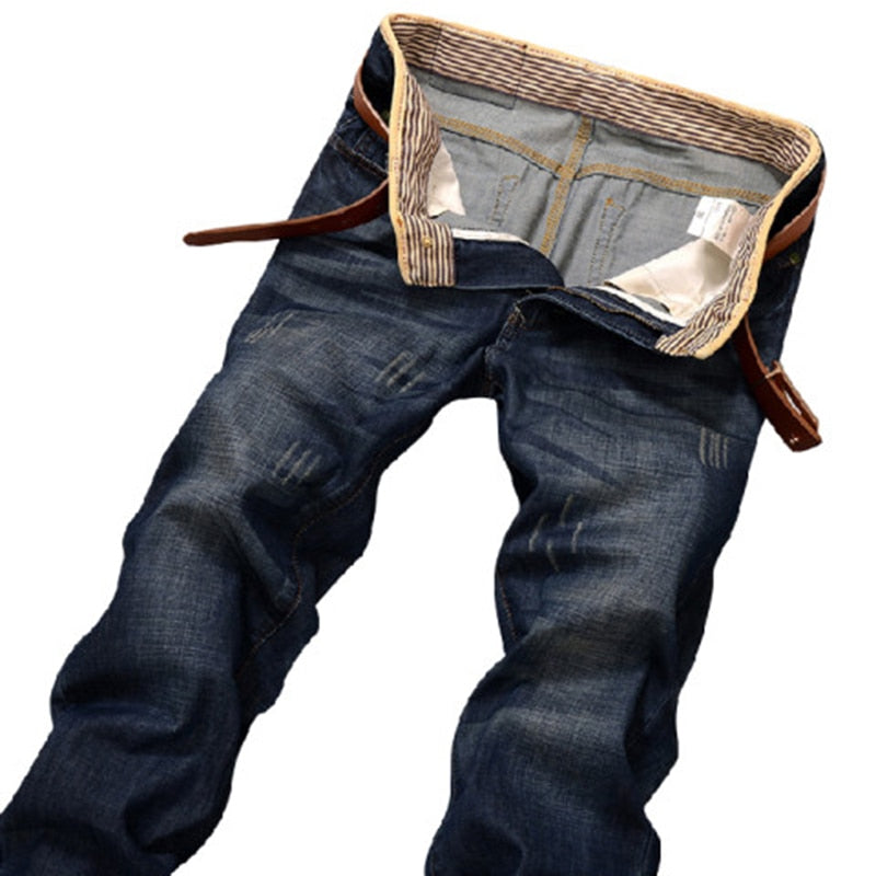 Slim Fit Classic Straight Stretch Denim Pants Trousers - Jeans