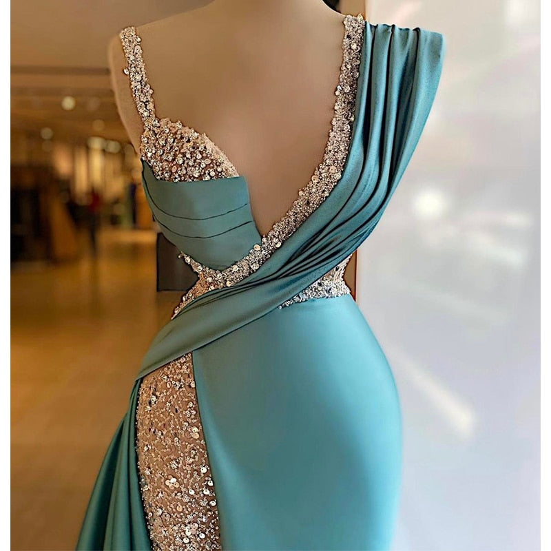 Crystal Glitter Satin Prom Dress