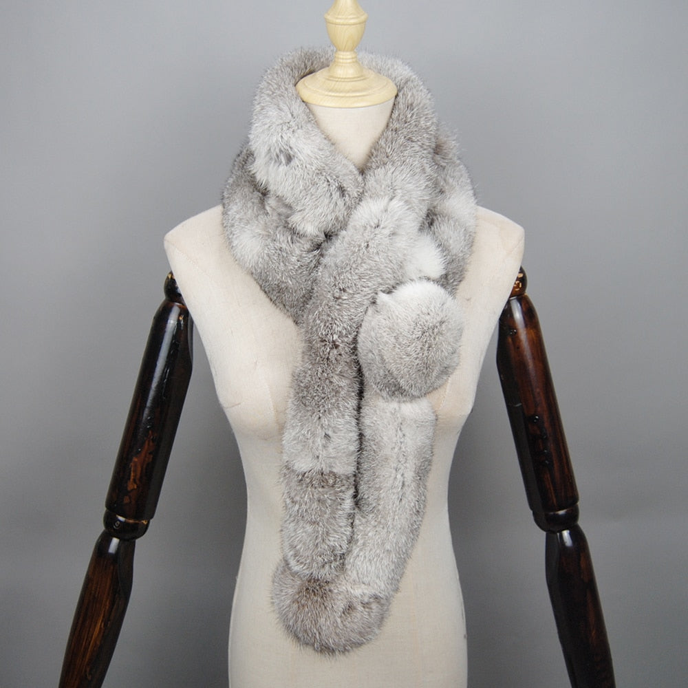 Winter Scarf Fluffy Pompoms Fur Scarves