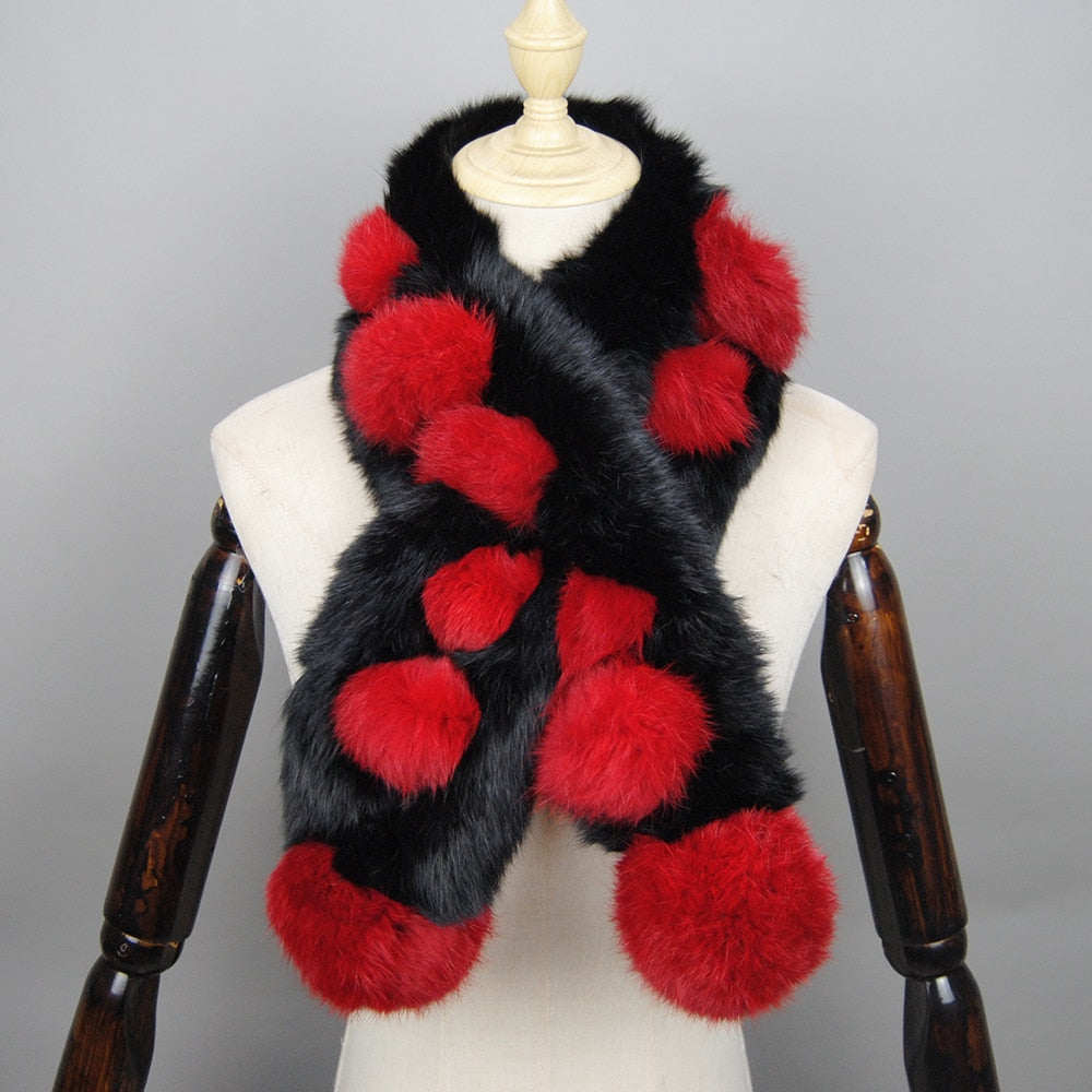 Winter Scarf Fluffy Pompoms Fur Scarves