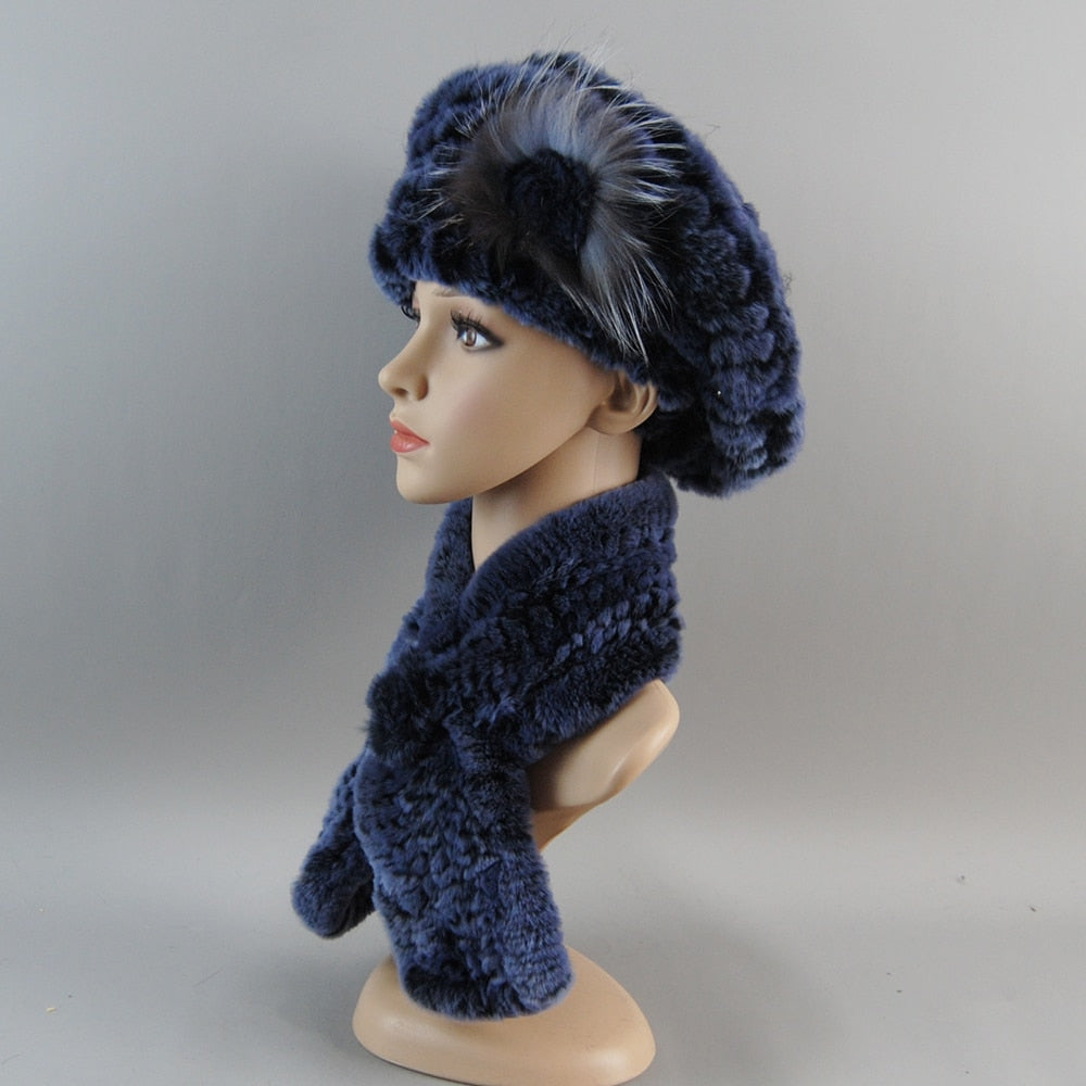 Fur Hat Scarves Set with Scarf
