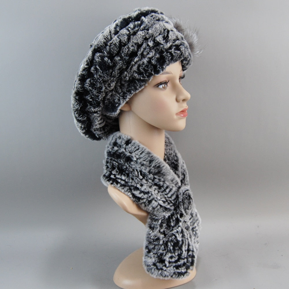 Fur Hat Scarves Set with Scarf