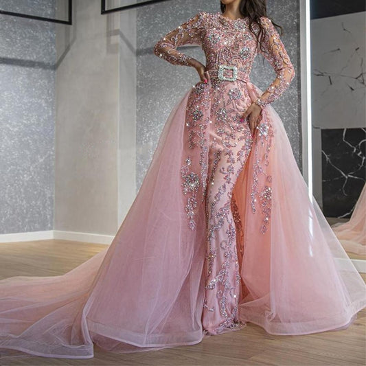 Pink Mermaid Beading Evening Dress