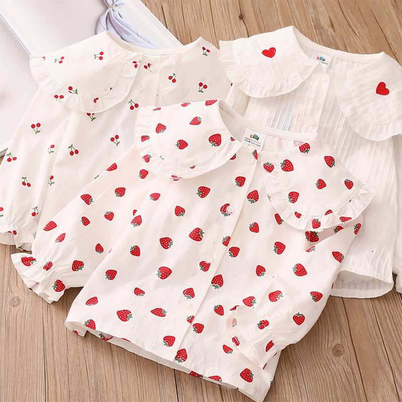 Collar Full Print Long Sleeve Blouse Top for Girls