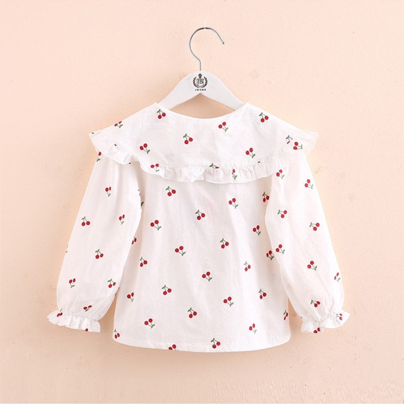 Collar Full Print Long Sleeve Blouse Top for Girls