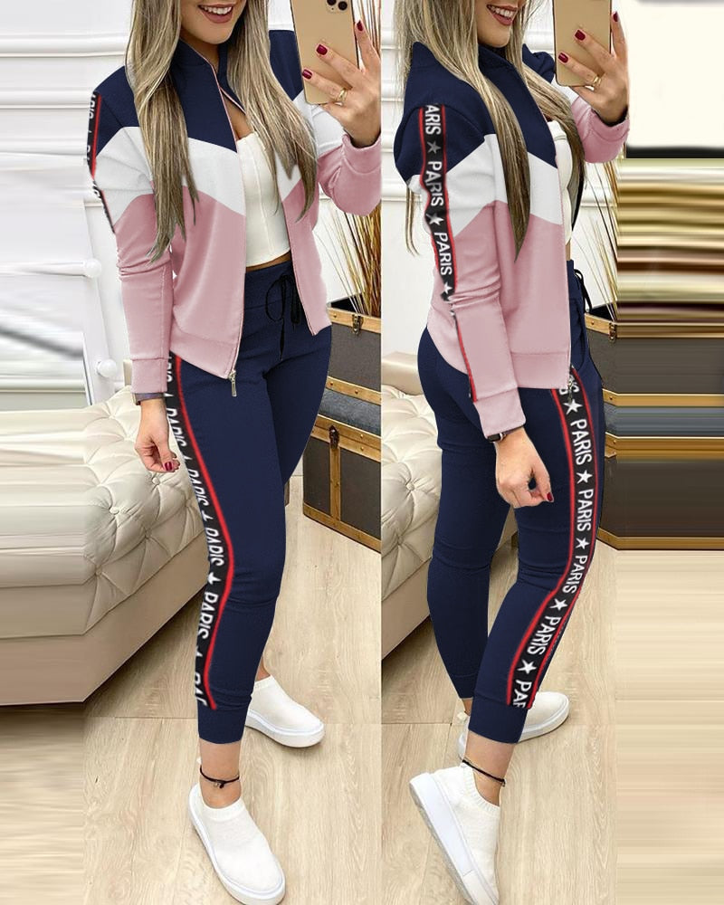 Zipper Jacket + long Pants Sports Tracksuit for Women