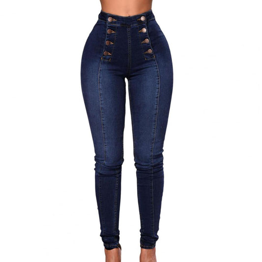 High Waist Skinny Buttons Pants Jeans