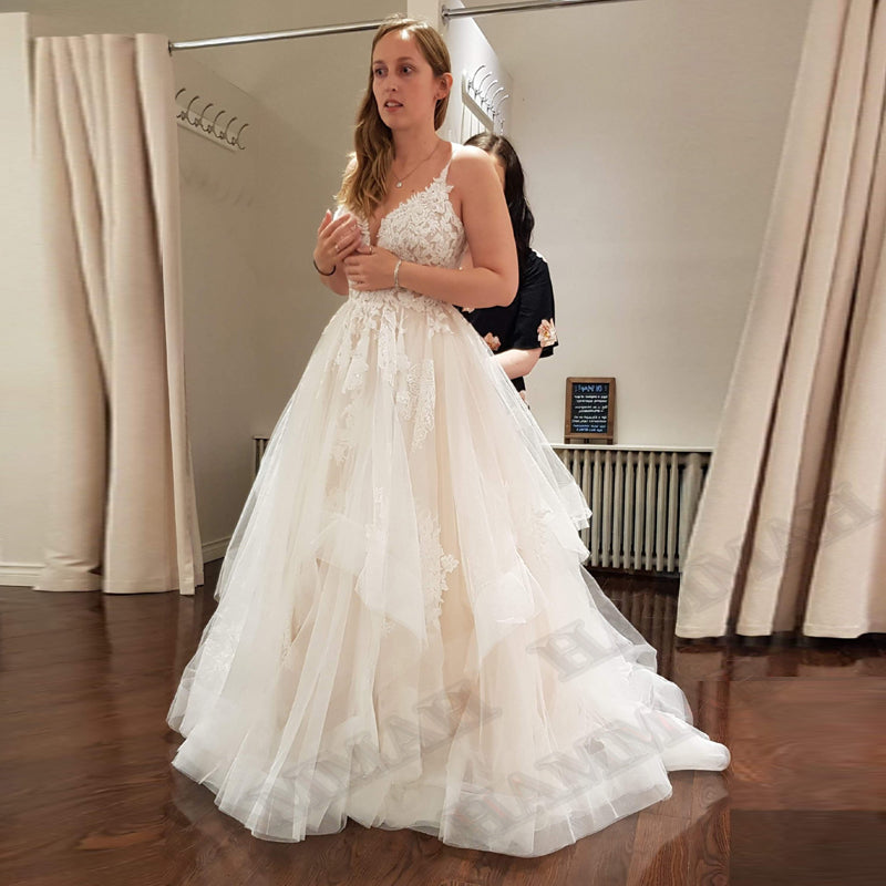 Modern Aline Long Wedding Tulle Appliqued I Custom Made - Wedding Dress