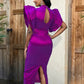 Purple Bodycon Party Dresses Short Flare Sleeve High Waist Midi Evening Cocktail Dress