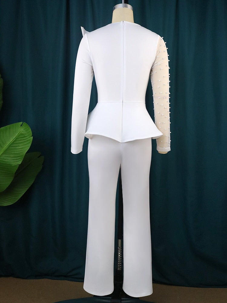 Vintage Beaded Long Sleeve Women Jumpsuit