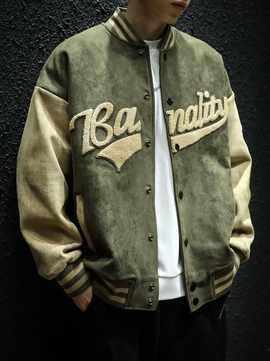 Spring and autumn base ball retro green bomber jacket embroidery trend couple