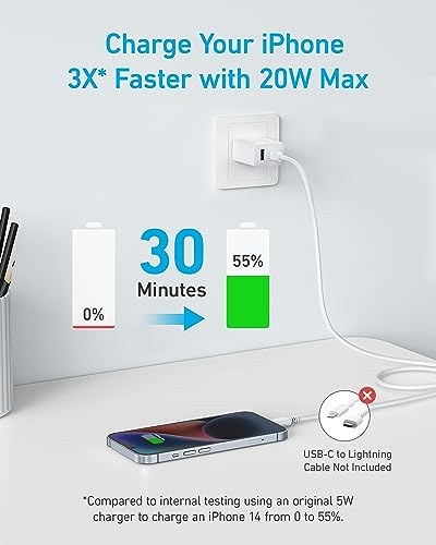 iPad Charger, Anker 2-Pack 20W Dual Port USB Fast Wall Charger, USB C Charger Block for iPad Pro 12.9", iPad Pro 11", iPad Air 5/4, iPad 10, iPad Mini 6, and More (2-Pack 5 ft USB-C Cable Included)